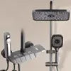 KAWAL Thermostatic Piano Key Rain Shower System Matte Black Wall Mounted Hot Cold Mixer Faucet Set with Handheld Spray