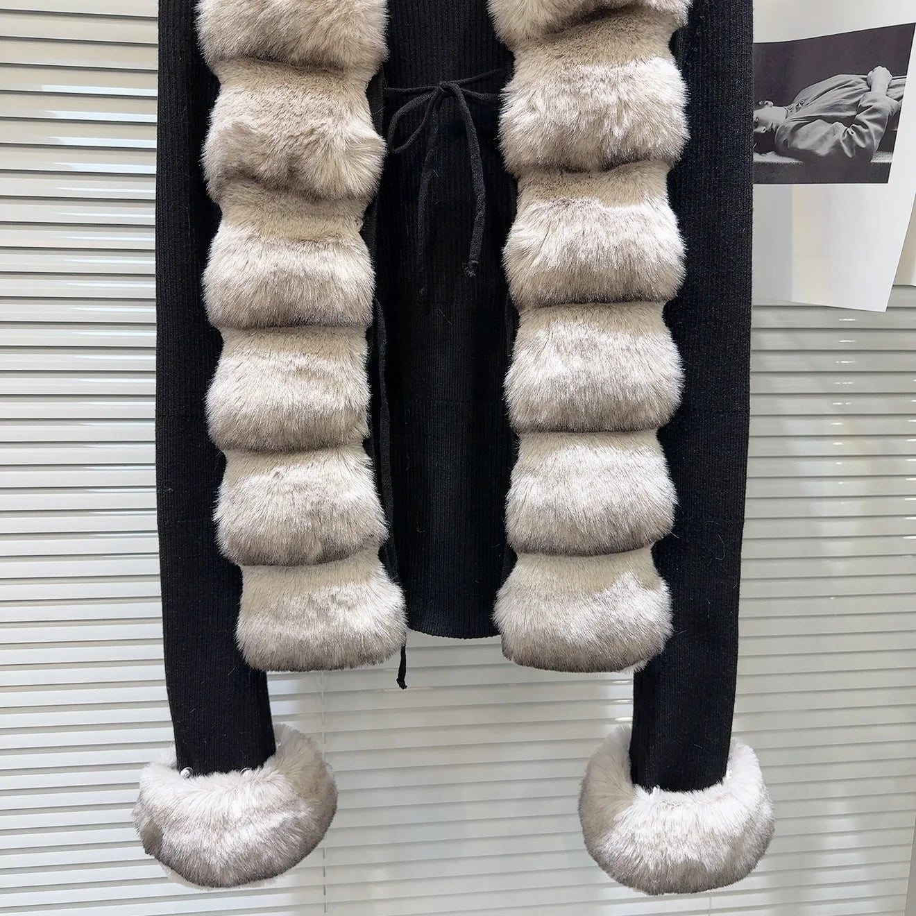 OUDINA Wholesale Hot Girl Winter Casual Lace-Up Sweaters Fur Top Ladies Cardigan Sweater