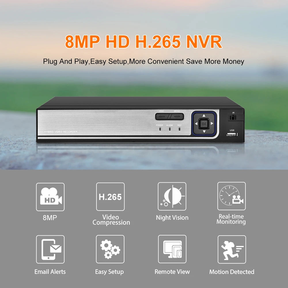 Gadinan 4K 8MP 4/8CH POE NVR Face Detection Network Video Recorder H.265+ 24/7 Recording IP Camera P2P System iCSee XMEye
