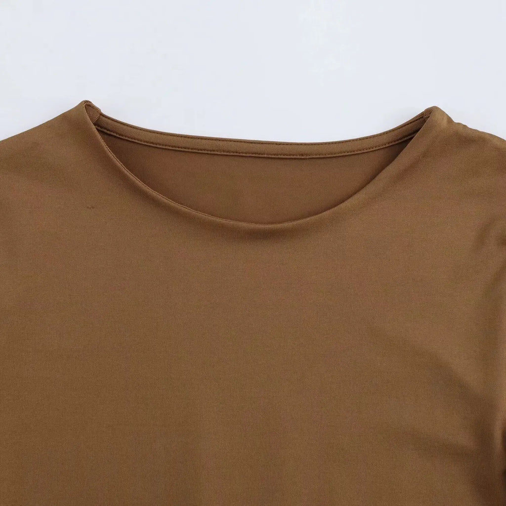 KAR&OT ZA 2024 Autumn New Women's Fashion Simple Versatile Elastic Slim Fit Long-sleeved Round Neck Jumpsuit 1026725