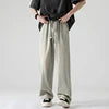 ANSZKTN Men Summer Cotton Lose Jeans Stretchy Casual Mid Waist Plus Size Elastic Band Men's Denim Wide Leg Jeans Pants
