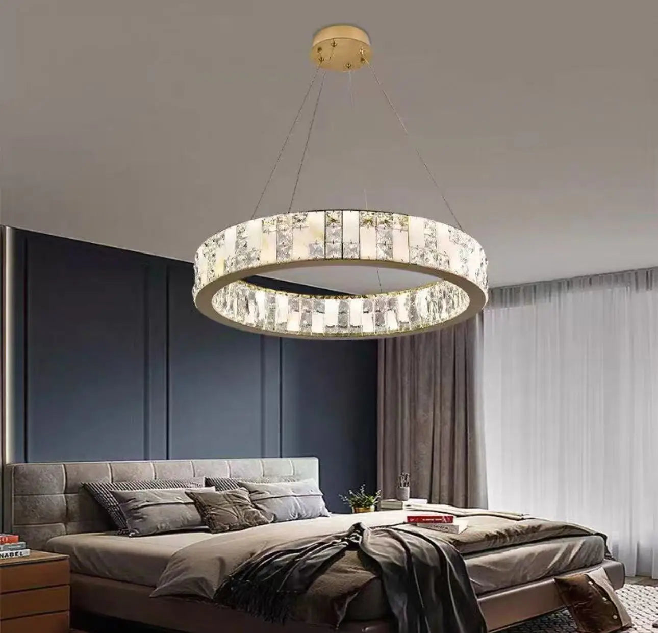 Luxurious Gold Crystal Chandelier with Adjustable Height for Living Room Hotel Lobby Staircase Dining Room Ceiling