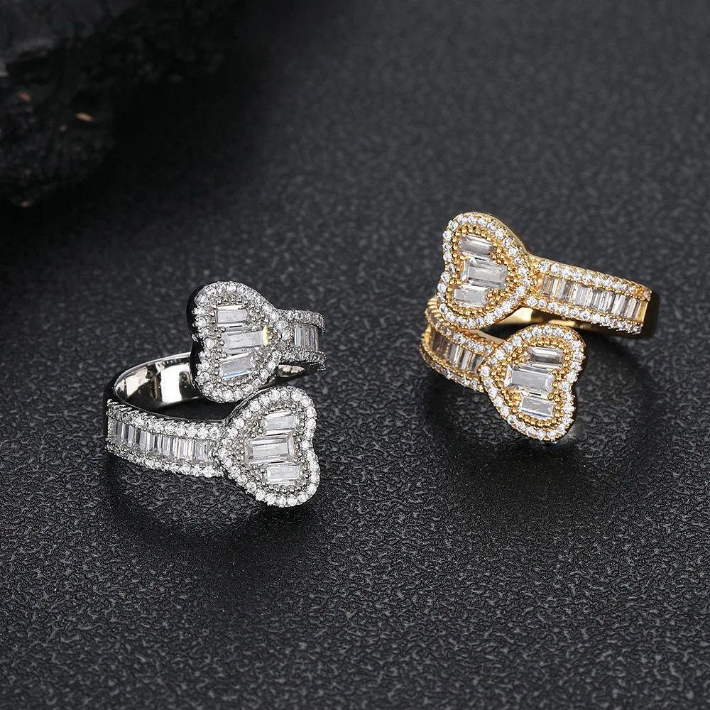 Hiphop Unisex Brass with Zircon Rings Love Chunky Emerald Adjustable Ring Gold/Silver Plated