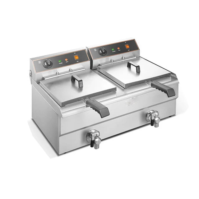 Double Basket Electric 220V Stainless Steel Deep Fat Fryer 6L-20L Capacity for Fast Food Restaurants Food Shops and Hotels