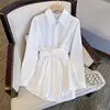 S-2XL  Spring and Autumn Design Feeling Shirt Small Group Outfits With Mid Length Tops Waist Strap Long Sleeved Top