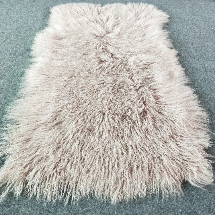 Natural Raw Mongolian Sheep Fur Blanket Garment with Long Curly Hair