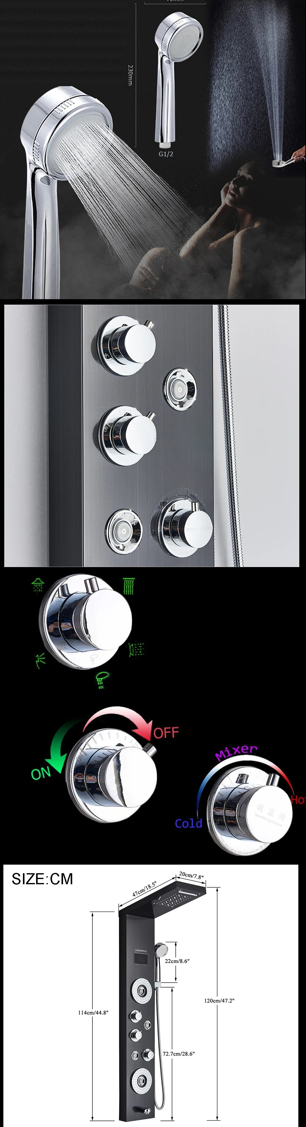 LED Shower Panel Waterfall Rain Digital Display Shower Faucet Set SPA Massage Jet Bathroom Column Mixer Tap Tower System