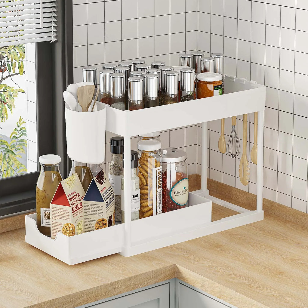 Double Tier Foldable Wall-Mounted Sliding Eco-Friendly Vintage Black Storage Boxes Kitchen Sink Organization Plastic Drawer