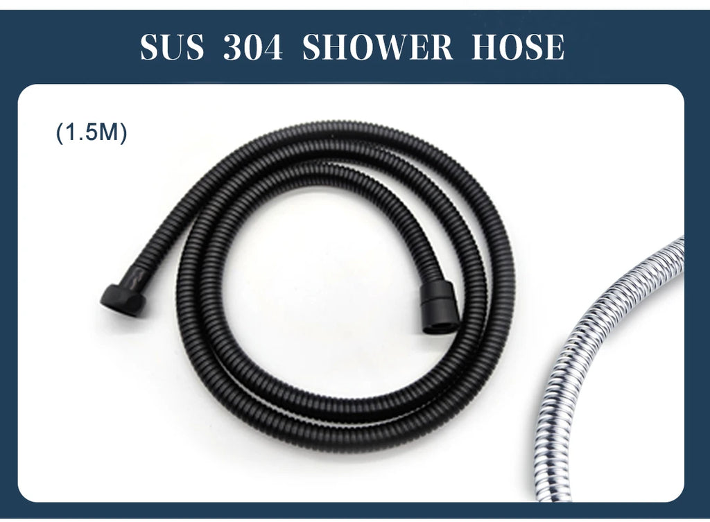 Chrome Matt Black Handshower Head 150cm Stainless Steel Shower Hose Brass Bracket Shower Head Wall Mounted Shower Accessories