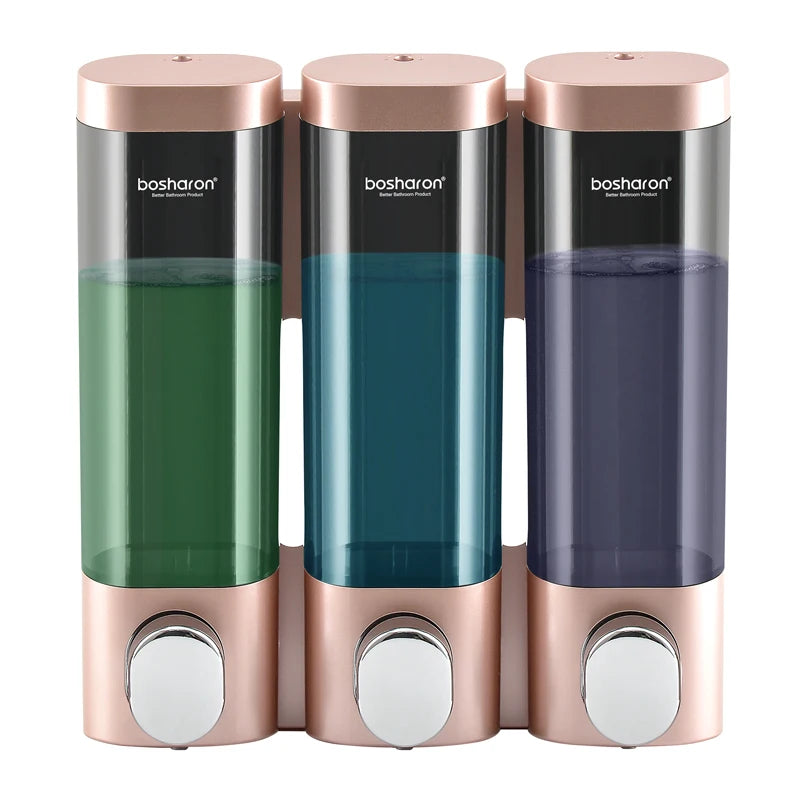 Hotel Toilet 300ml*3 Chamber Bottle Triple Wall Mount Shampoo Soap and Shower Dispenser Manual Press Liquid Soap Box With Lock