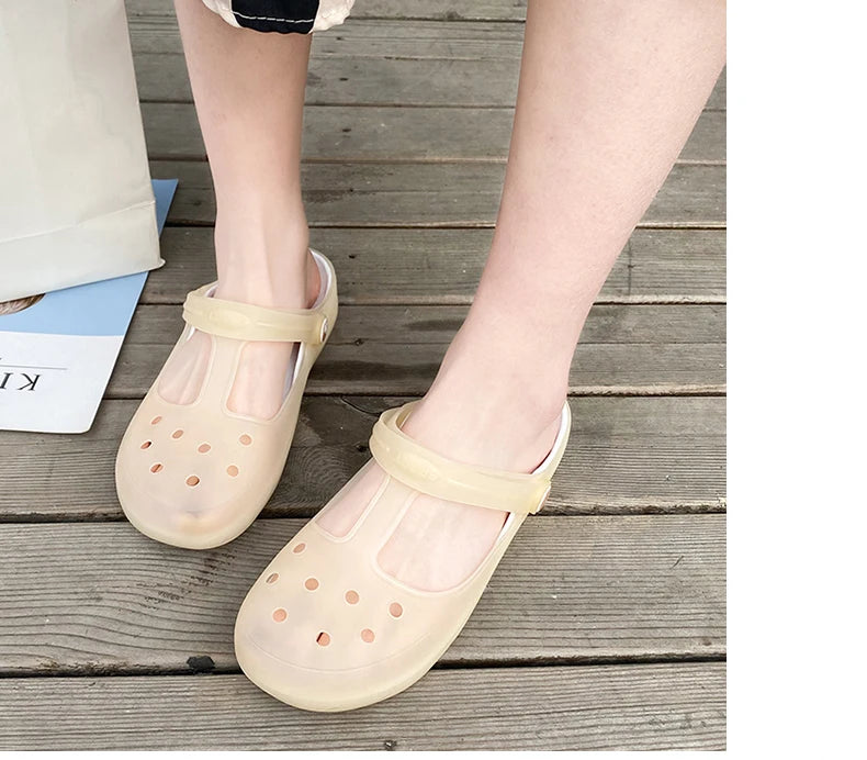 New Summer Jelly Sandals Women Outdoor Casual Slip On Garden Beach Shoes Female Rubber Clogs Non-slip Slides Breathable Slippers