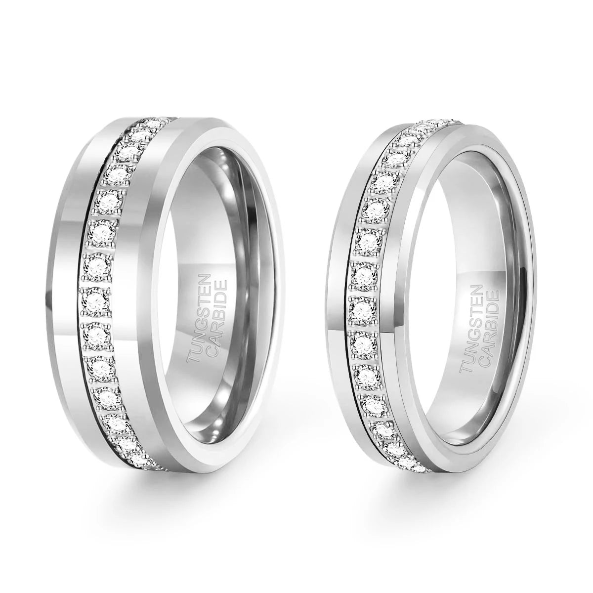 OAHLAN 6mm/8mm Silver Black Cubic Zircon Tungsten Carbide Rings for Men Women Luxury Full Round Diamonds Couple Wedding Bands