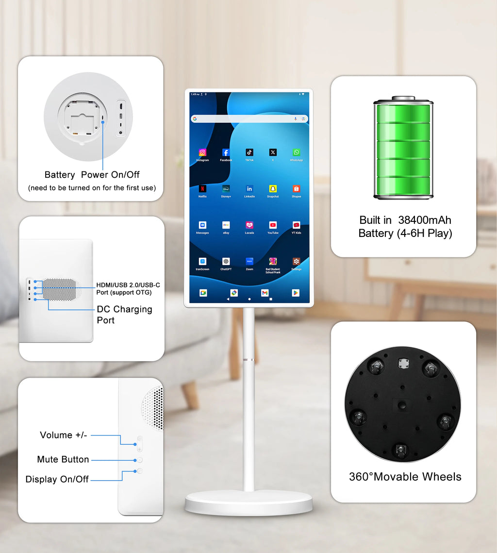 Hot 32 Inch Android Portable Smart TV with Battery Capacitive Display Vertical Touchscreen LCD Monitors All in One Portable TV