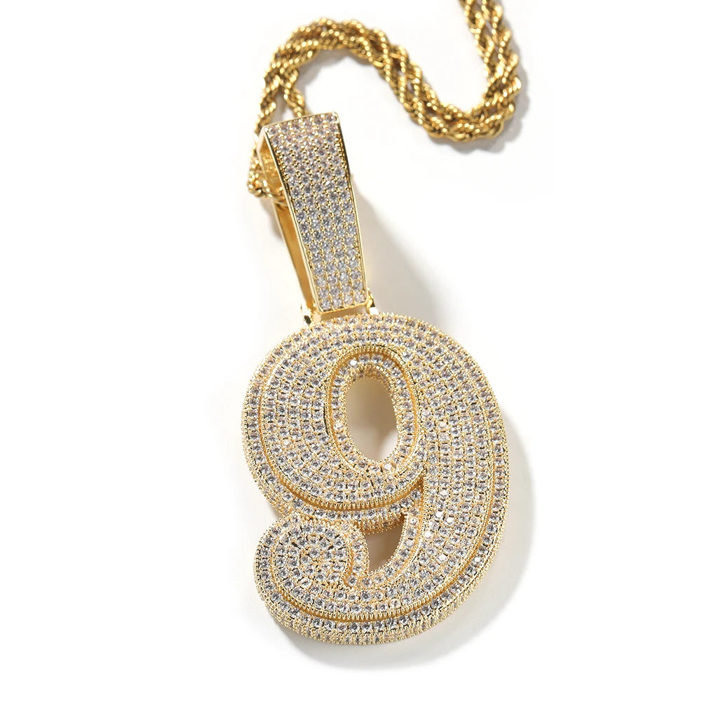 UWIN Hip Hip CZ Lucky Number Pendant Single Big Numbers Pendant Necklace 0 to 9 Special Rapper Jewelry