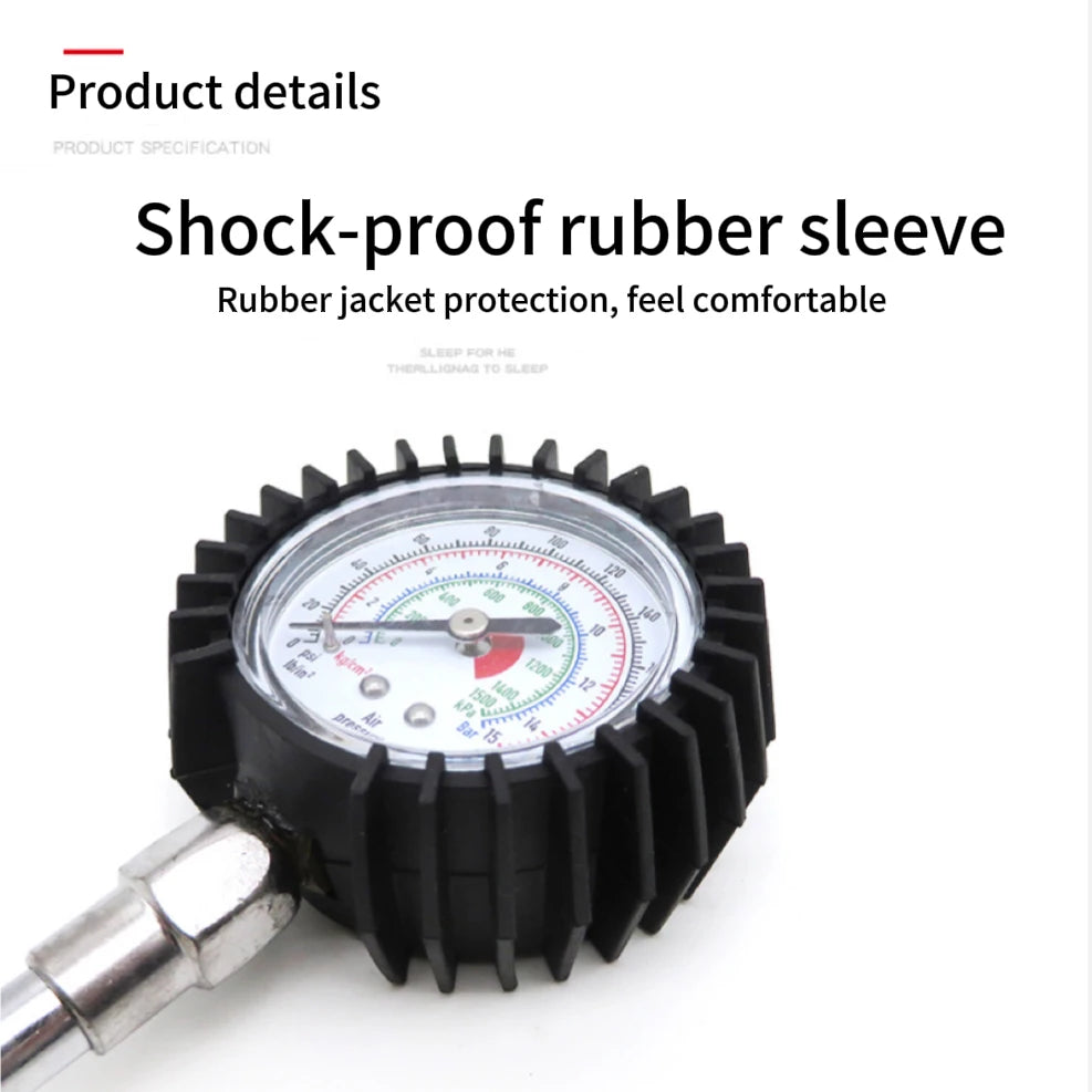 Pneumatic Part Tools Straight Chuck 0-220 psi Analog Truck Air Tire Pressure Gauge with Flexible Hose