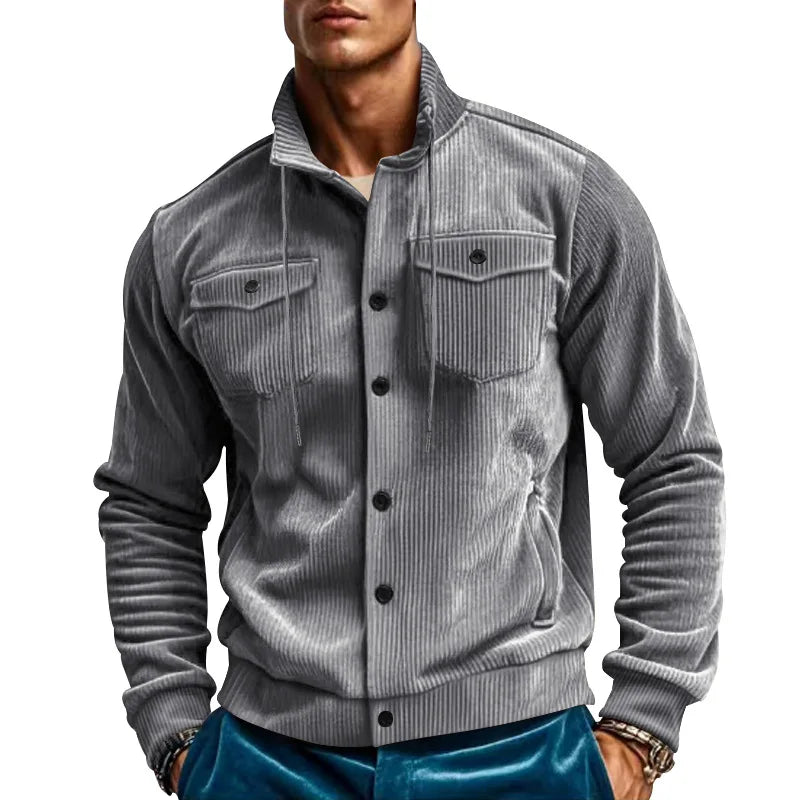 Spring and Autumn Casual Retro Multi Pocket Sports Men's Clothing Lapel Top Single-breasted Solid Color Slim-fit Jacket