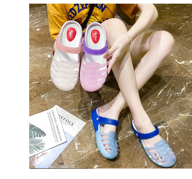 New Summer Jelly Sandals Women Outdoor Casual Slip On Garden Beach Shoes Female Rubber Clogs Non-slip Slides Breathable Slippers