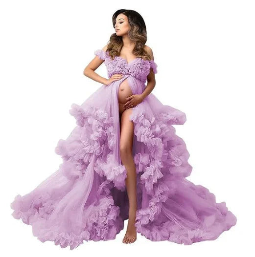 Puffy Ruffles Tulle Maternity Dresses for Photoshoot Gowns Baby Shower Dress Bridal Lingerie Robe Vestidos Para Embarazadas