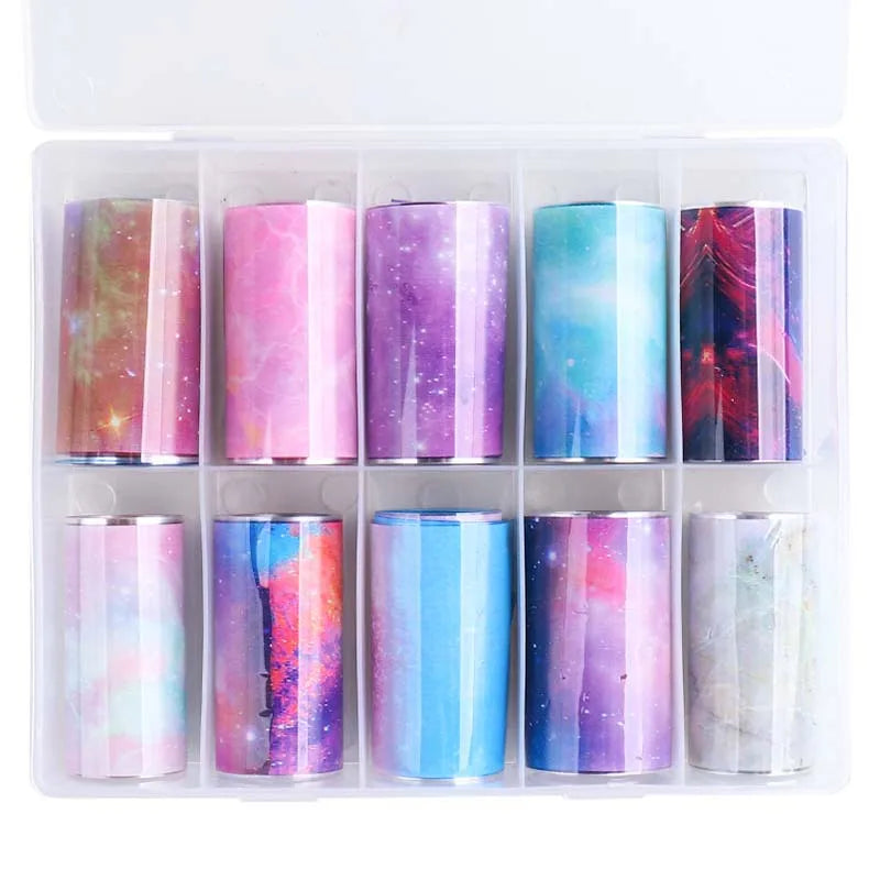 10 Colors Starry Sky Pattern Lace Style 3D Nail Foil Decals New Plastic Nail Sticker 4*100cm Transfer High Quality and Stylish