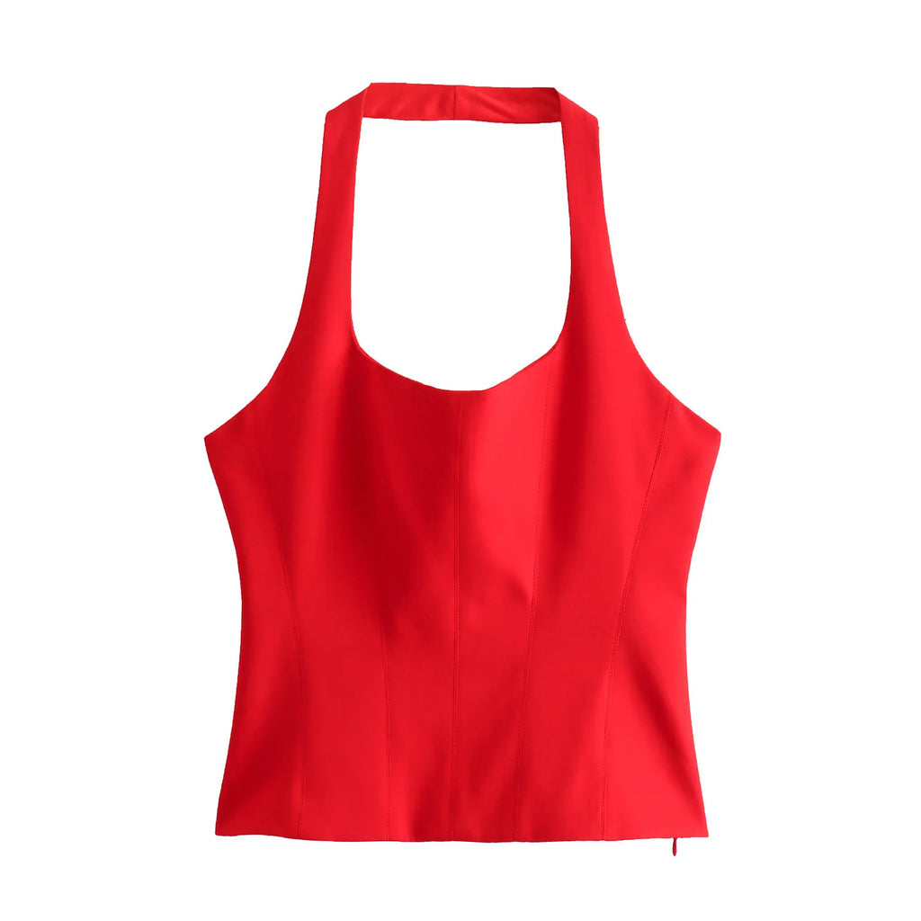PB&ZA Women 2024 Spring New Fashion Hang the Neck and Slim the Body Tank Tops Vintage Backless Female Camis Chic Tops