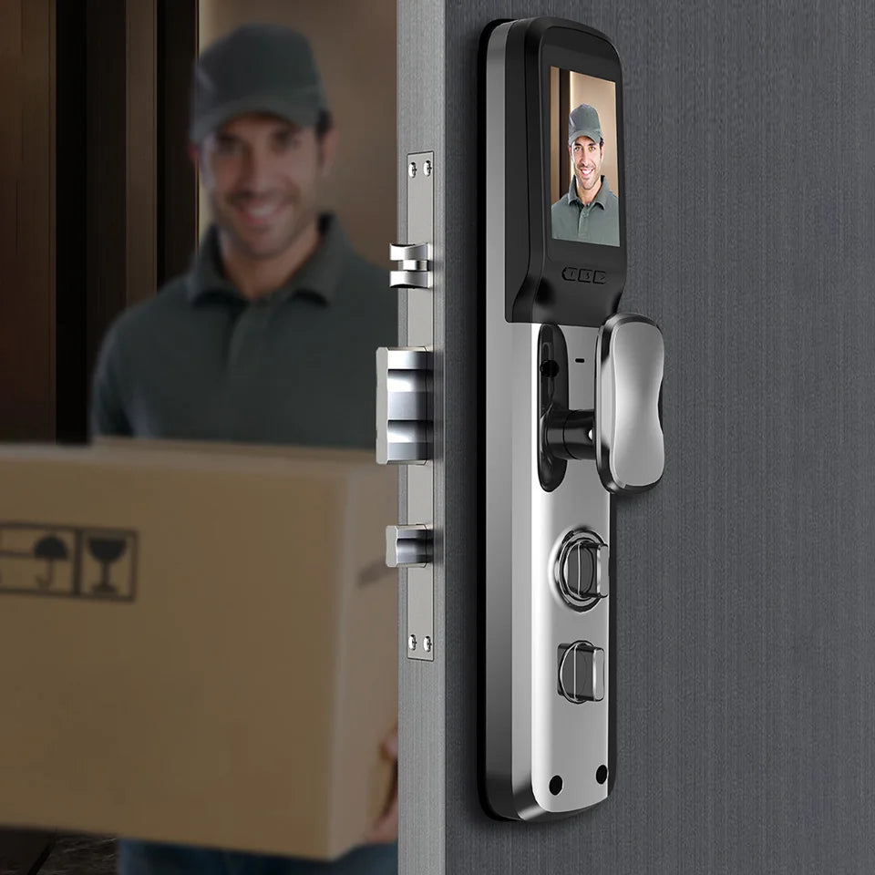 USmart GO APP Control Rechargeable Battery Zinc Alloy Smart Fingerprint Door Lock 3D Face Recognition Camera Cloud Storage Wood