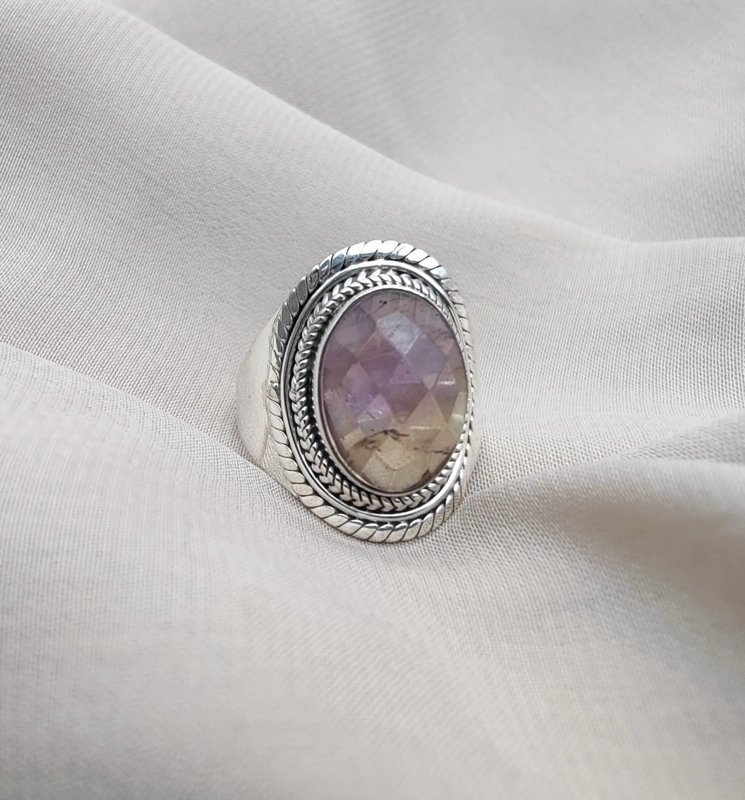 High-Grade Natural Ametrine 925 Sterling Silver Handmade Dual Tone Gemstone Ring Trendy Women's Wedding Party Jewelry Wholesale