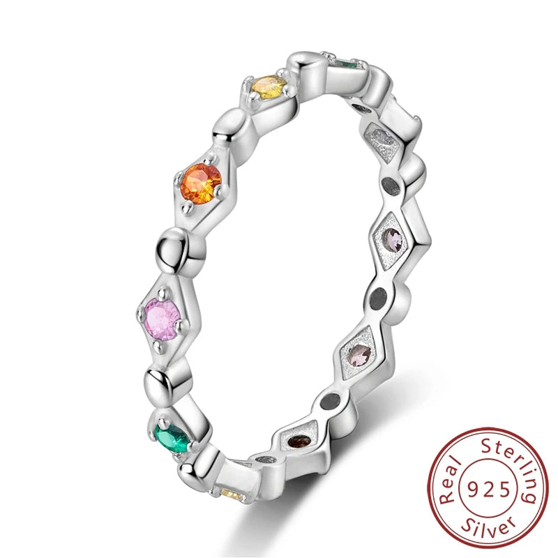 New Design Jewelry Manufacturer Custom Fashion New Rainbow Gradient Colorful Zircon Ring for Women S925 Silver Rings Jewelry