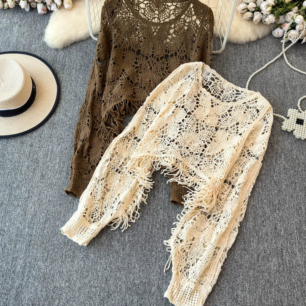 Women's Grey Embellished Beaded Ripped Sweater | Autumn/Winter 2025 Fashion | Irregular Knit French Cinched Waist Top