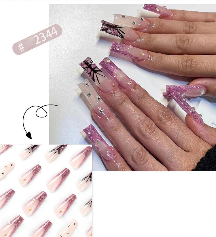 Dropshipping 24 Pcs French Style Romantic Art Acrylic Press on Nails Artificial Fingernails Candy False Nails Dating  Party 2792