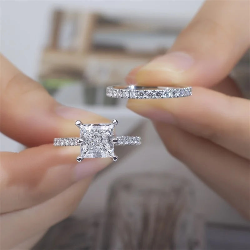 IGI 14K 18K  CVD High Quality Princess Cut Lab Grown Diamond Couple & Stackable Rings Wedding Jewelry Ring