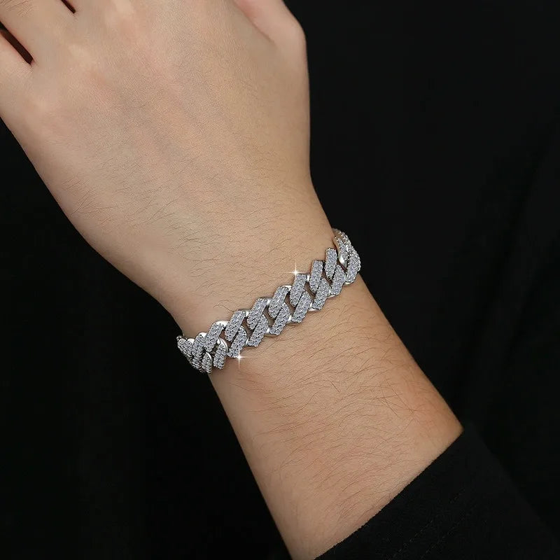 Lerca Fashion Hip Hop Cuban Bracelet S925 Silver  11CT Exaggerated Rhombus Inlaid Moissanite Simulated Diamond  Hand Jewelry
