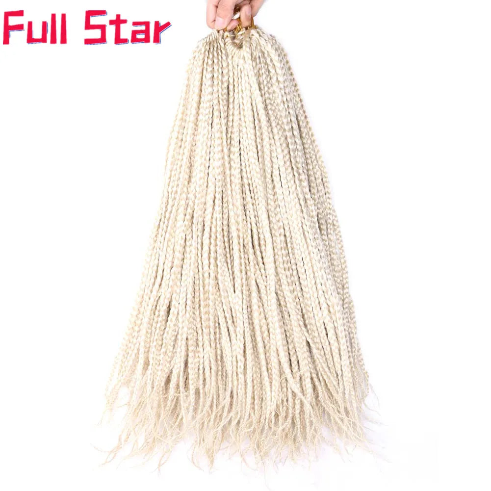 Full Star 3X Small Box Braids 14” 18” Synthetic Hair 80 g Crochet Braids 22 Strands/Pack for Women Ombre Brown Black Color