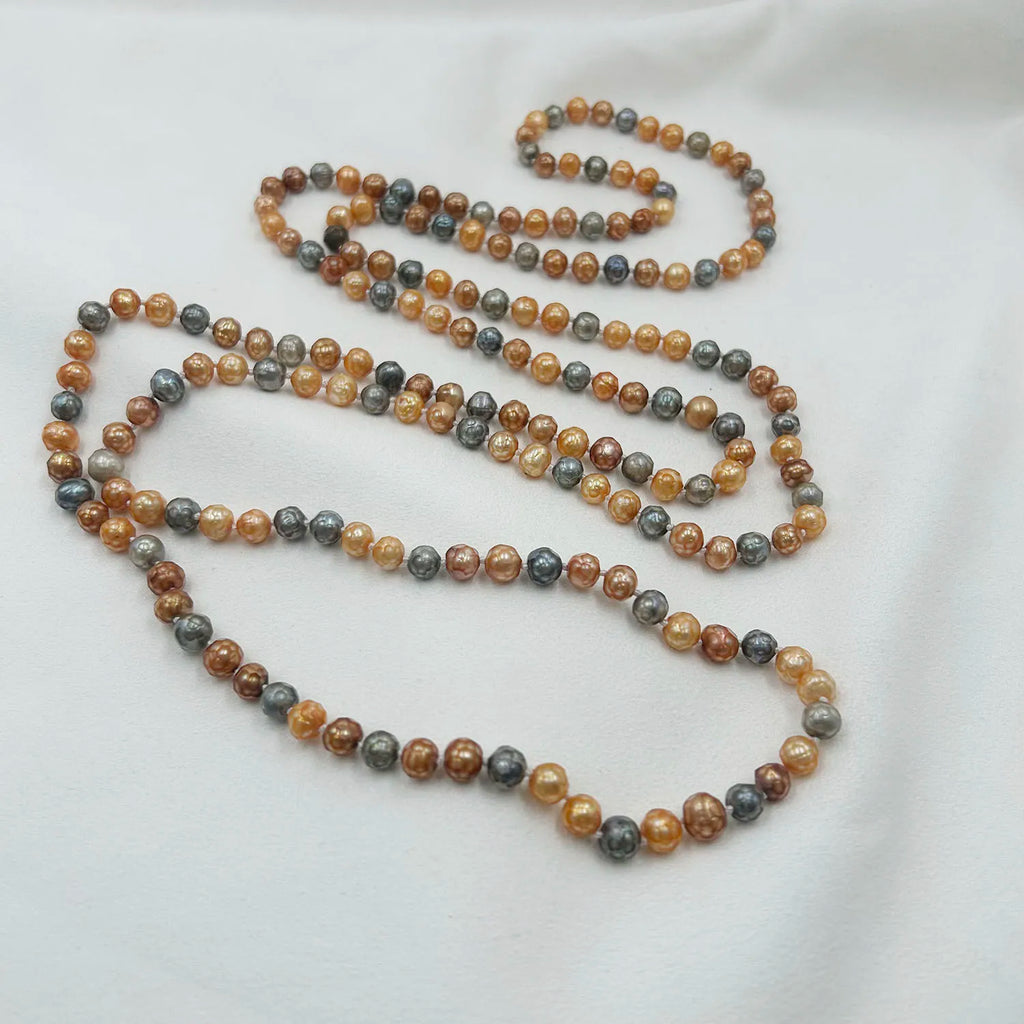 63 Inch /160 CM LONG PEARL Sweater  NECKLACE 100% NATURAL FRESHWATER Keshi Baroque PEARL 7-8 mm Near Round Pearl Knotted Beads