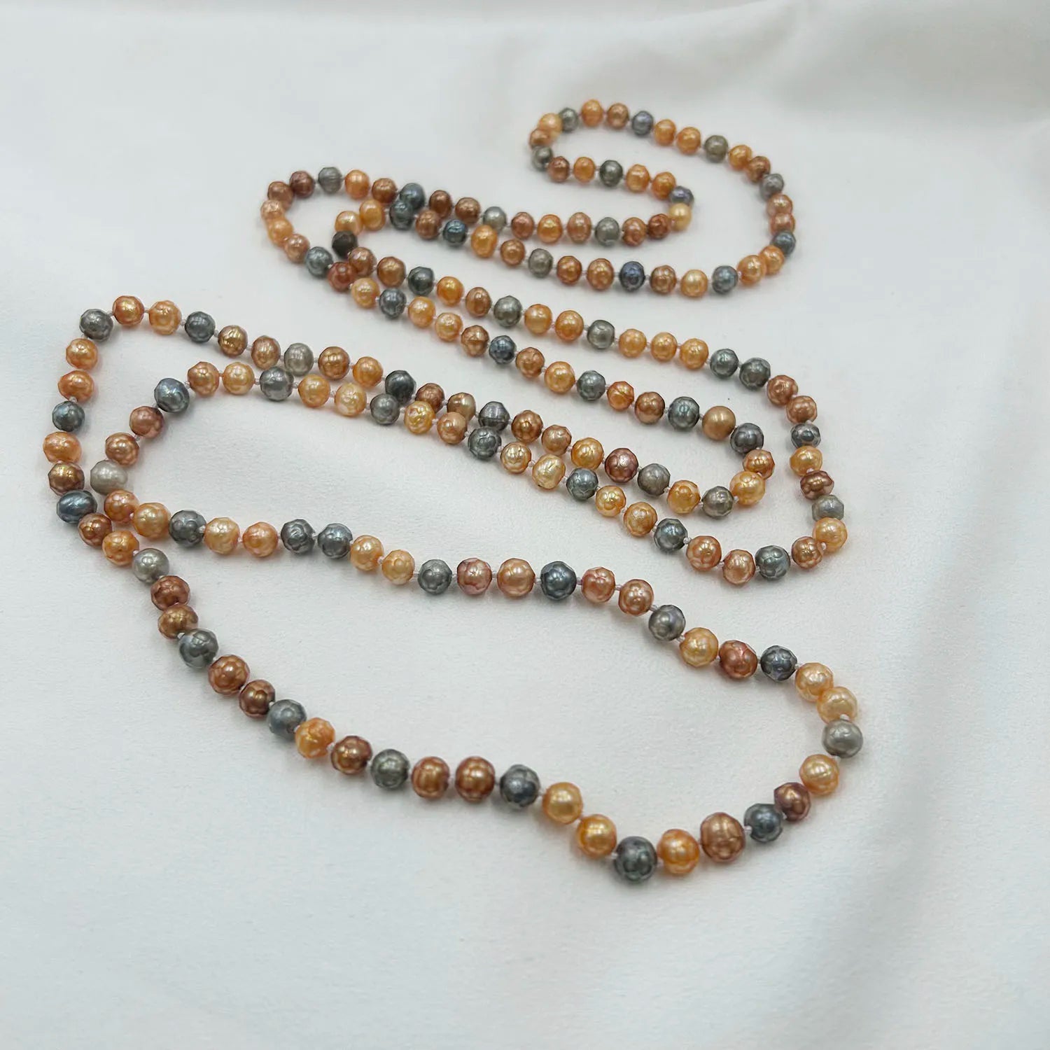 63 Inch /160 CM LONG PEARL Sweater  NECKLACE 100% NATURAL FRESHWATER Keshi Baroque PEARL 7-8 mm Near Round Pearl Knotted Beads