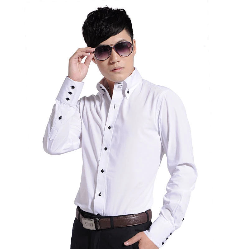 Men's Casual Shirt Long Sleeve Korean Trends Fashion Button-down Collared Blouse Business Dress Shirts Slim Fit Designer Shirts