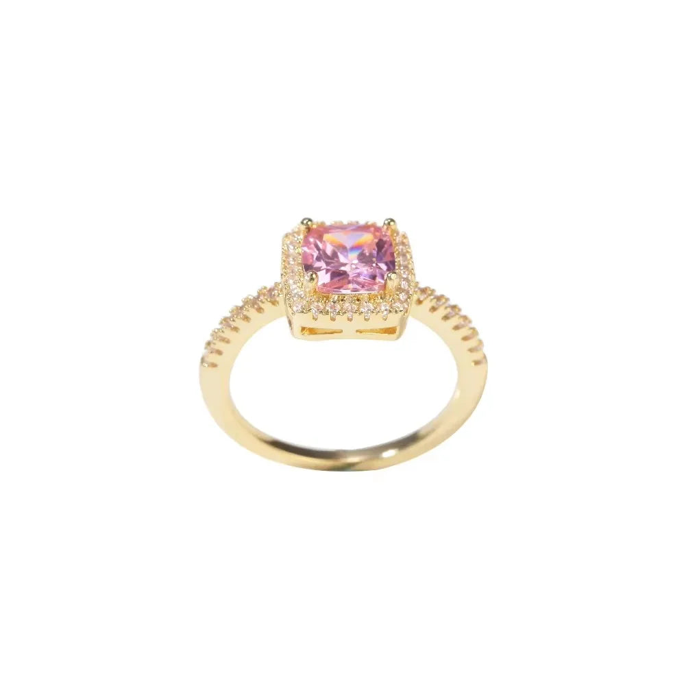 Pink Baguette CZ Rings Iced Out Finger Ring Women Man Fashion Jewelry