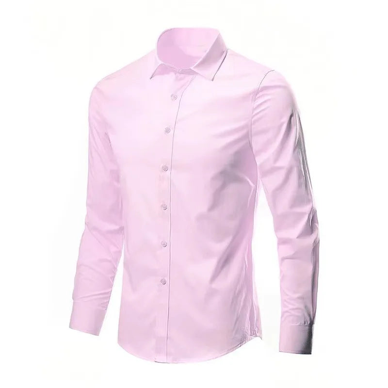 Men 2024 Spring Summer Suit Solid Color Lapel White Shirts Long Sleeve Button Down Business Formal Professional Slim Black Shirt