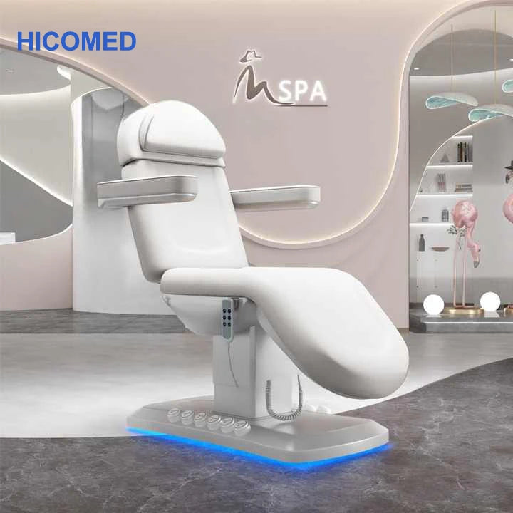 Luxury White 3 Motors Adjustable Electric Beauty Bed Lash Facial Bed Table for Spa Salon Parlor with Ambient Light
