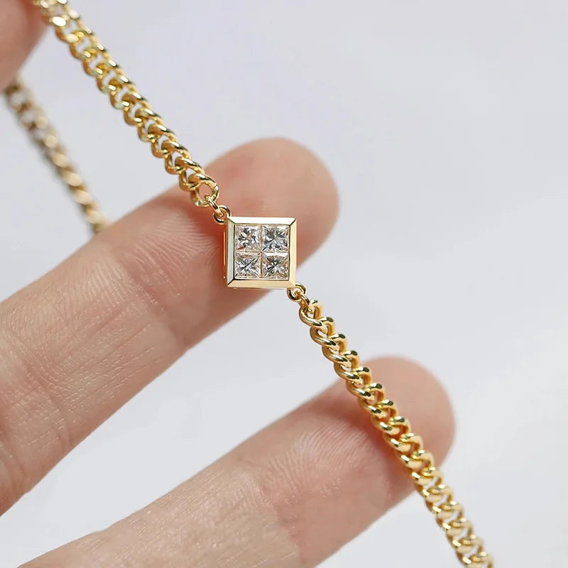 XL1386 Lab Grown Diamond Bracelet Yellow Gold Princess Cut G Color Unisex Minimalist Everyday Wear