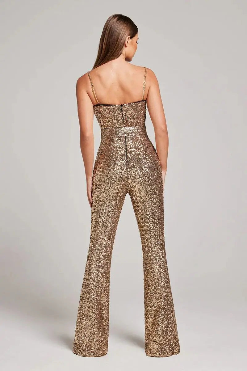 Liu Ming Oem High End New Style Women Fashion Sexy Sequined Color Slim Fit Long Bodycon Jumpsuit