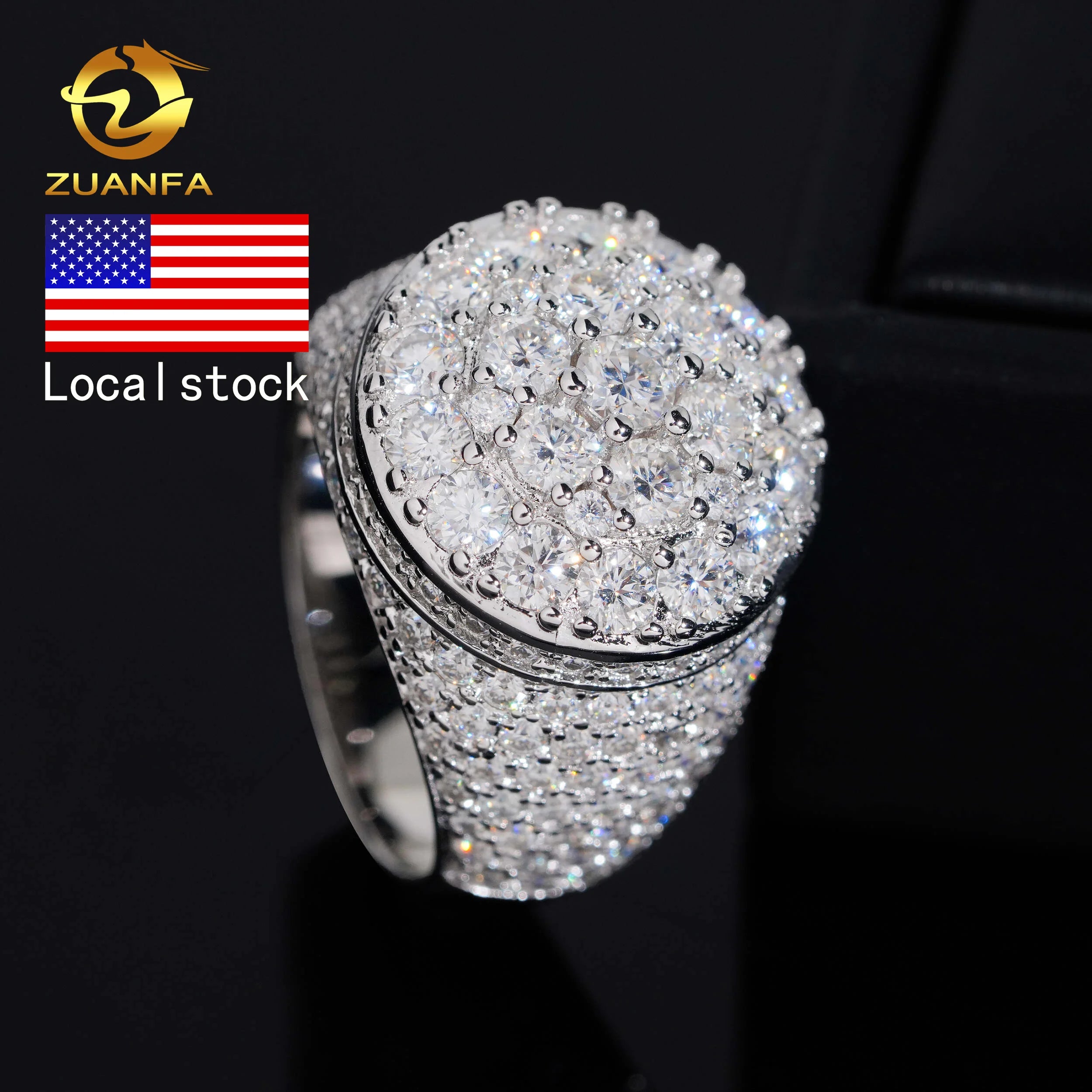 USA Local Stock RTS Hot Sale Custom Hip Hop Moissanite Rapper Jewelry VVS Moissanite Iced Out 925 Silver Rings Diamond Men Ring