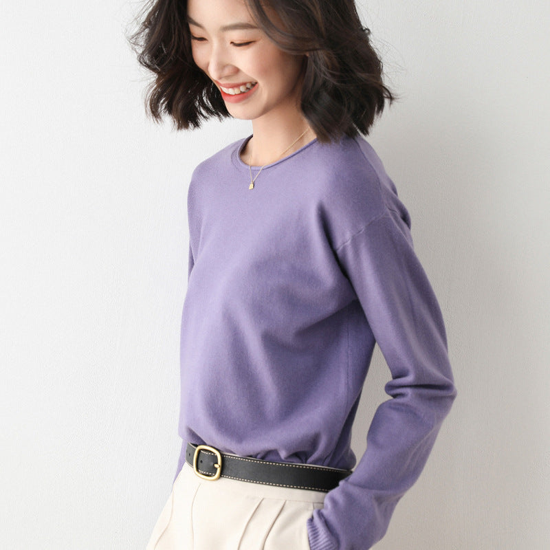 2025 Spring Autumn Womens Sweater Solid Knitwear Korean Loose Female Basic Casual Jumpers Stretch Pullover Sky Blue Pink Sweater
