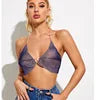 Sexy Rhinestones Fishnet Party Crystal Deep V Crop Top Rhinestone Chainmail Halter Draped Bra Ladies Club Crop Top