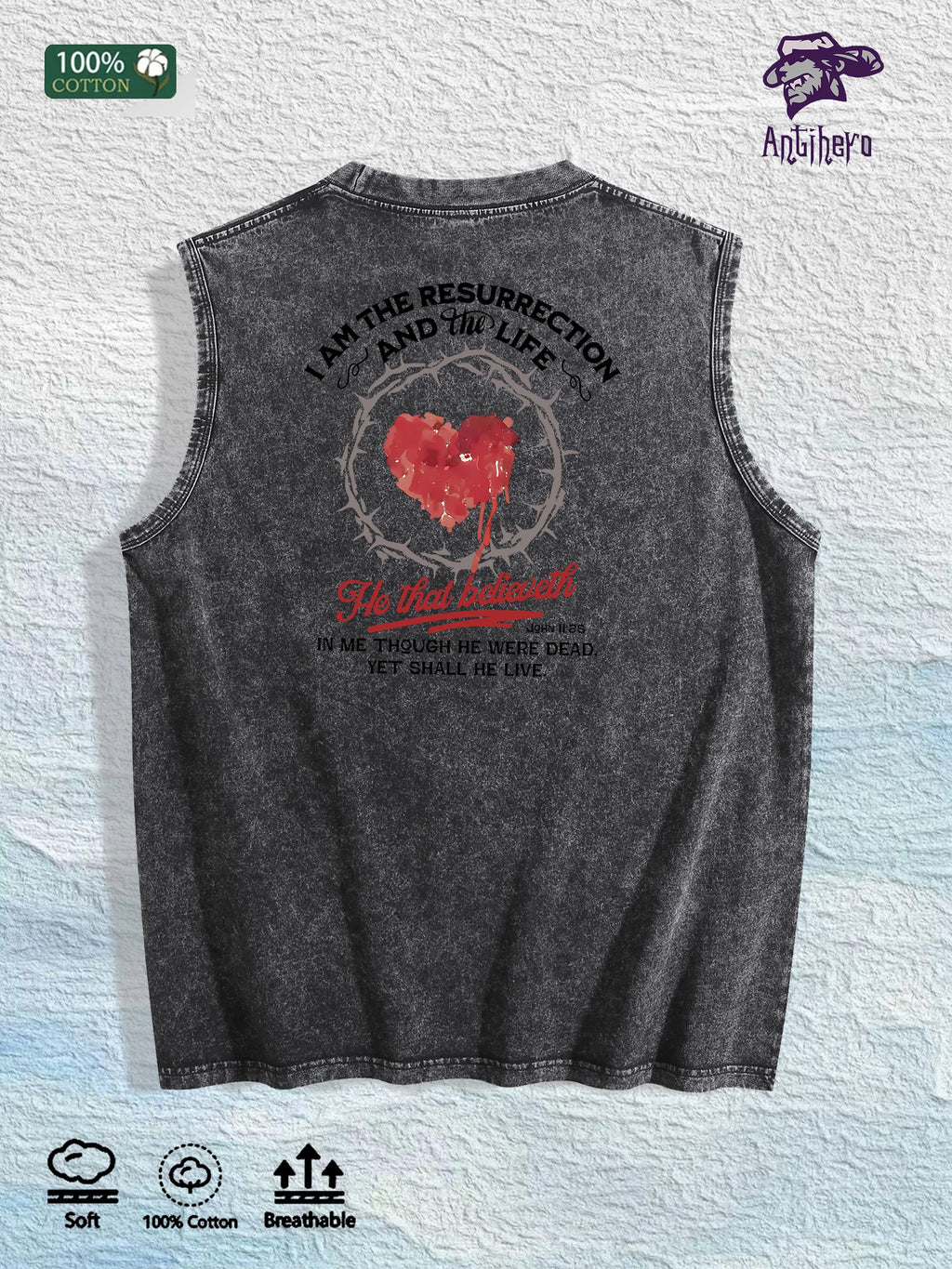 Religious Heart - Printed Washed Vest US Local Warehouse 3 Colors Cotton Breathable Trendy Top