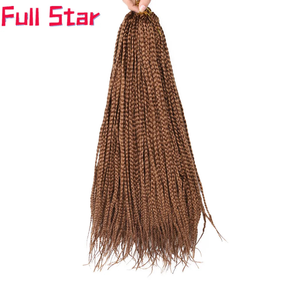 Full Star 3X Small Box Braids 14” 18” Synthetic Hair 80 g Crochet Braids 22 Strands/Pack for Women Ombre Brown Black Color