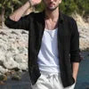 Men Spring Cotton Linen Long Sleeve Button Solid Color Shirts Lapel Collar Men's Tops Cardigan Blouse T-shirt Casual Shirt