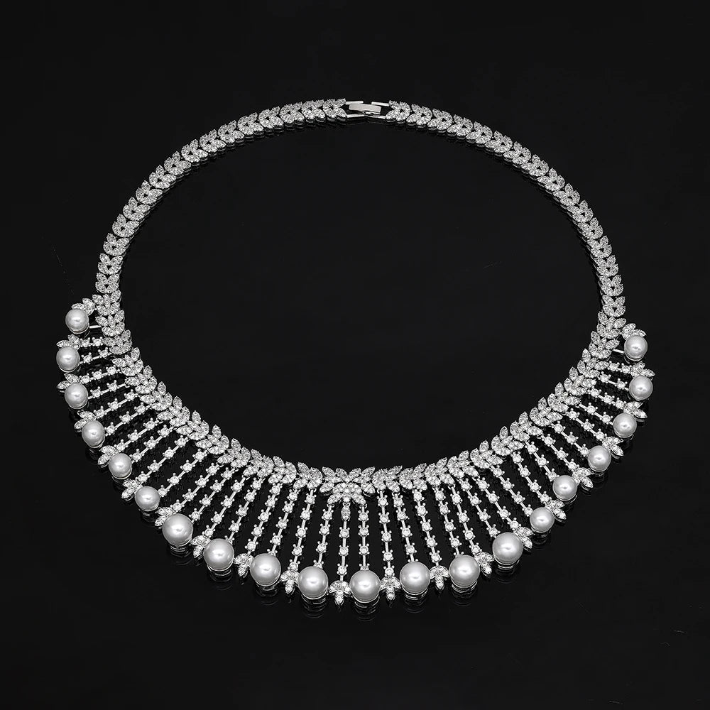Hotsale  Bridal Jewelry Sets New Fashion Dubai  White Pearl Necklace Sets for Women Wedding Party Accessories