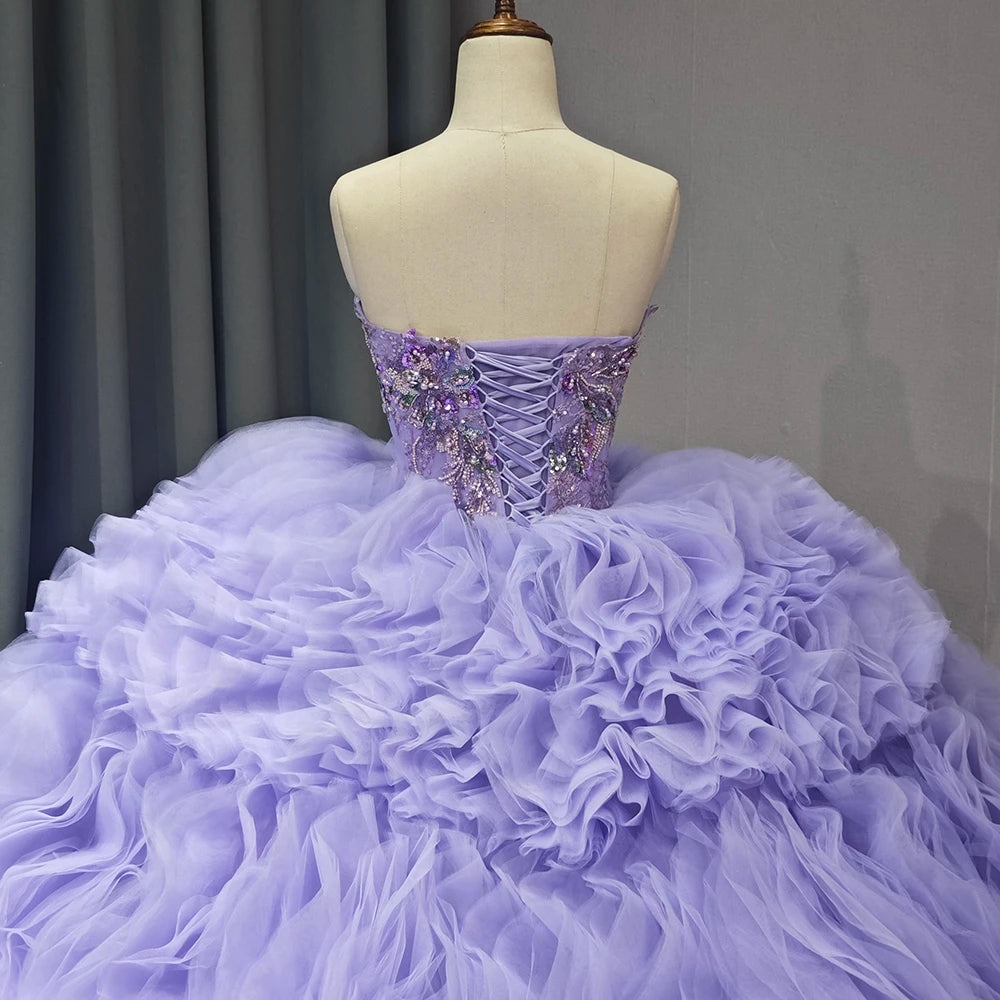 Jancember 6686 Elegant Purple Ruched Sequins Beaded Puffy Quinceanera Gowns Dresses