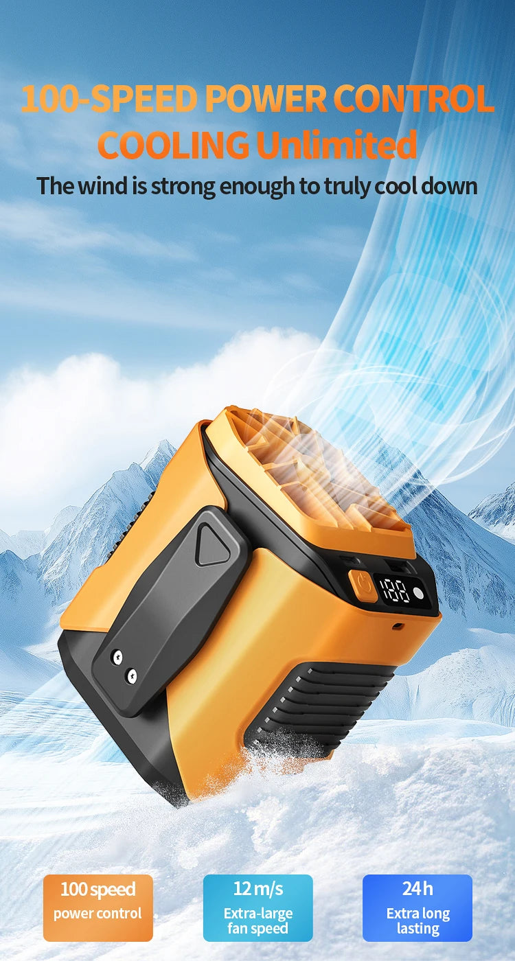 Portable 5000mAh LED Display Mini Waist Clip Fan Hotel & Household Use Battery Powered Cooling Neck Belt Fan