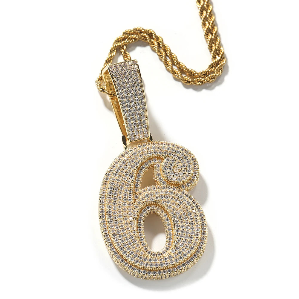 UWIN Hip Hip CZ Lucky Number Pendant Single Big Numbers Pendant Necklace 0 to 9 Special Rapper Jewelry